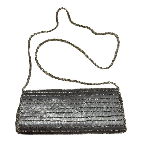 Bijoux Terner Silver Beaded Evening Bag – Rhinestone Accent, Beaded Chain Strap, - Picture 3 of 6